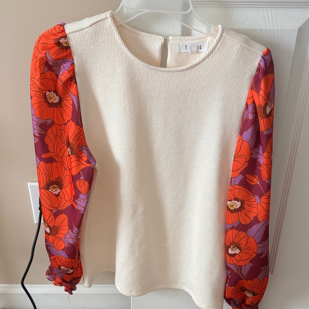 THML Cream Blouse with Red and Purple Floral Sleeves